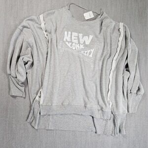 Free People We The Free New York City Graphic Pullover Sweatshirt Gray Large
